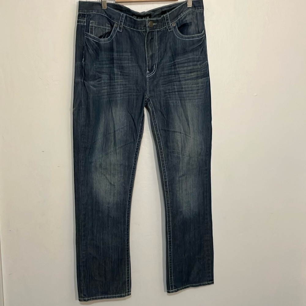CJ BLACK low rise slim straight 38 x 32 denim jeans with contrast stitching